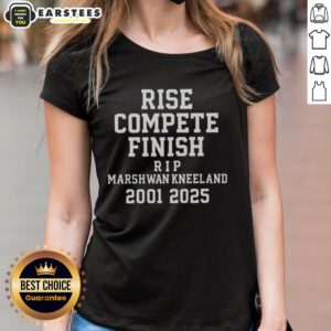 Official Marshawn Kneeland Rise Compete Finish Rip 2001-2025 ladies tee showcasing a stylish athletic design.