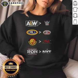 Official AEW WWE CMLL AAA NJPW TNA ROH NXT 2025 sweatshirt featuring logos and a stylish design for wrestling fans.