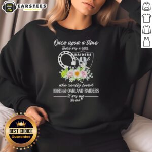 Official Once Upon A Time sweatshirt featuring a girl, horses, and Las Vegas Raiders logo - perfect for fans.
