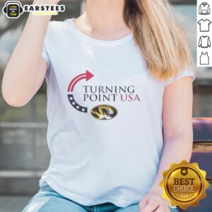 Alt Text: Premium Missouri Tigers X Freedom Turning Point USA Charlie Kirk ladies tee in stylish design and vibrant colors.