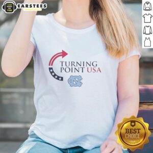Premium North Carolina Tar Heels X Freedom Turning Point USA Charlie Kirk ladies tee in vibrant blue, perfect for fans.