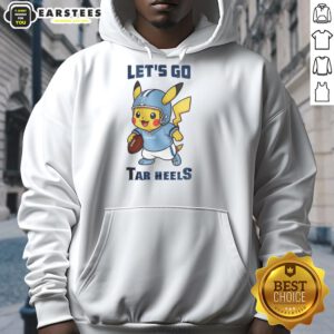 Premium North Carolina Tar Heels X Pikachu Let's Go Hoodie featuring vibrant graphics and a cozy design for fans.