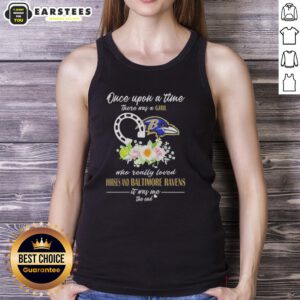Alt Text: Pretty tank top featuring a whimsical design about a girl who loved horses and the Baltimore Ravens.