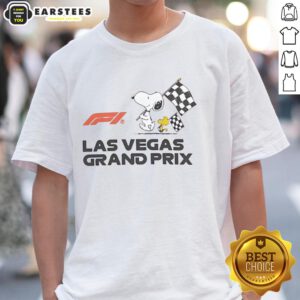 Alt Text: Top F1 Peanuts Las Vegas Grand Prix T-Shirt featuring iconic characters and vibrant design for racing fans.