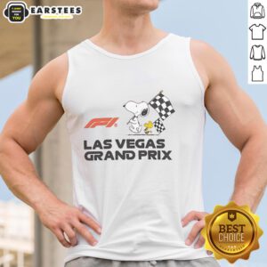 Top F1 Peanuts Las Vegas Grand Prix tank top featuring vibrant graphics for racing fans and stylish comfort.