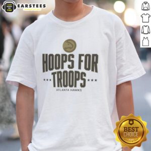 Top Hoops For Troops Atlanta Hawks Basketball T-Shirt featuring team colors and logo, perfect for fans and supporters.