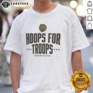 Top Hoops For Troops Boston Celtics Basketball T-Shirt featuring team logo and vibrant design for fans and supporters.