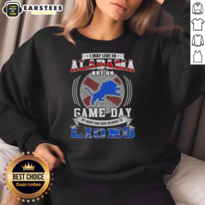 Detroit Lions football sweatshirt, perfect for game day, showcasing team pride while living in Alabama.
