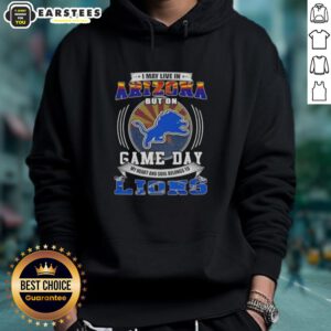 Detroit Lions football hoodie worn in Arizona on game day, showcasing team spirit and style for dedicated fans.