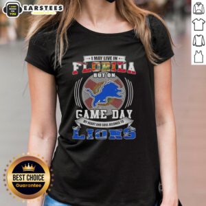Top I May Live in Florida But On Game Day Detroit Lions Football Ladies Tee - stylish fan apparel for women