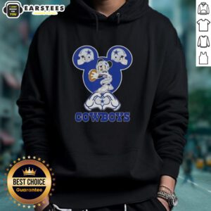 Top Mickey hands forming a heart on a Dallas Cowboys football hoodie, perfect for fans showing love for their team.