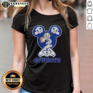 Top Mickey Hands Heart Love Dallas Cowboys Football Ladies Tee design featuring a playful heart and team spirit.