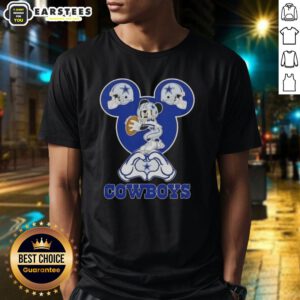 Top Mickey Hands Heart Love Dallas Cowboys Football T-Shirt design featuring iconic Mickey gloves around a heart.
