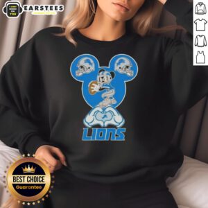 Alt Text: Top Mickey Hands Heart Love Detroit Lions Football Sweatshirt, cozy design for passionate fans of the NFL team.