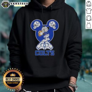 Alt Text: Top Mickey hands forming a heart on an Indianapolis Colts football hoodie design, perfect for fans.