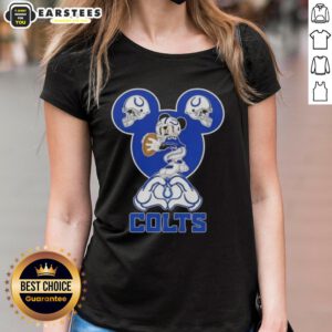 Indianapolis Colts ladies tee featuring top Mickey hands forming a heart, perfect for football fans and Disney lovers.