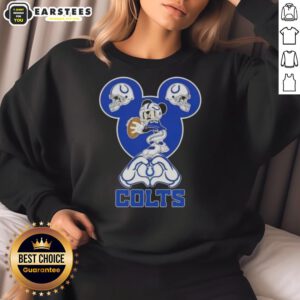 Top Mickey hands forming a heart on an Indianapolis Colts football sweatshirt, perfect for fans.