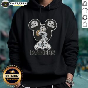 Top Mickey Hands Heart Love design on Las Vegas Raiders football hoodie showcasing team spirit and style.