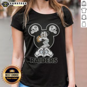 Top Mickey Hands Heart Love Las Vegas Raiders Football Ladies Tee showcasing team spirit and love for the game.