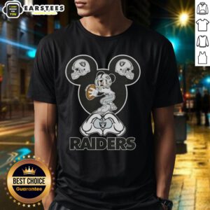 Top Mickey Hands Heart Love Las Vegas Raiders Football T-Shirt design featuring iconic Mickey Mouse hands forming a heart.