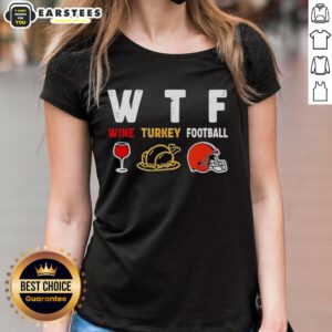 Top Wine Turkey Cleveland Browns Football Thanksgiving Ladies Tee featuring festive design for football fans.