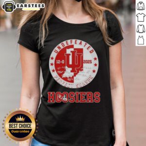 Awesome 2025 Undefeated 12-0 Perfect Season Indiana Hoosiers Ladies Tee with all signatures featured.
