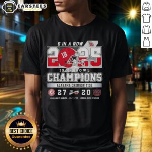 Awesome Alabama Vs Auburn Iron Bowl Champions T-Shirt featuring Jordan-Hare Stadium design, celebrating 6 consecutive wins.
