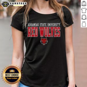 Alt Text: Awesome Arkansas State University Sidekick Red Wolves ladies tee featuring vibrant colors and stylish design.