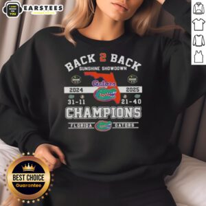 Florida Gators sweatshirt celebrating back-to-back Sunshine Showdown champions, showcasing team pride and vibrant colors.