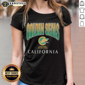 Awesome California Golden Seals vintage sweep down ladies tee featuring retro design and vibrant colors.