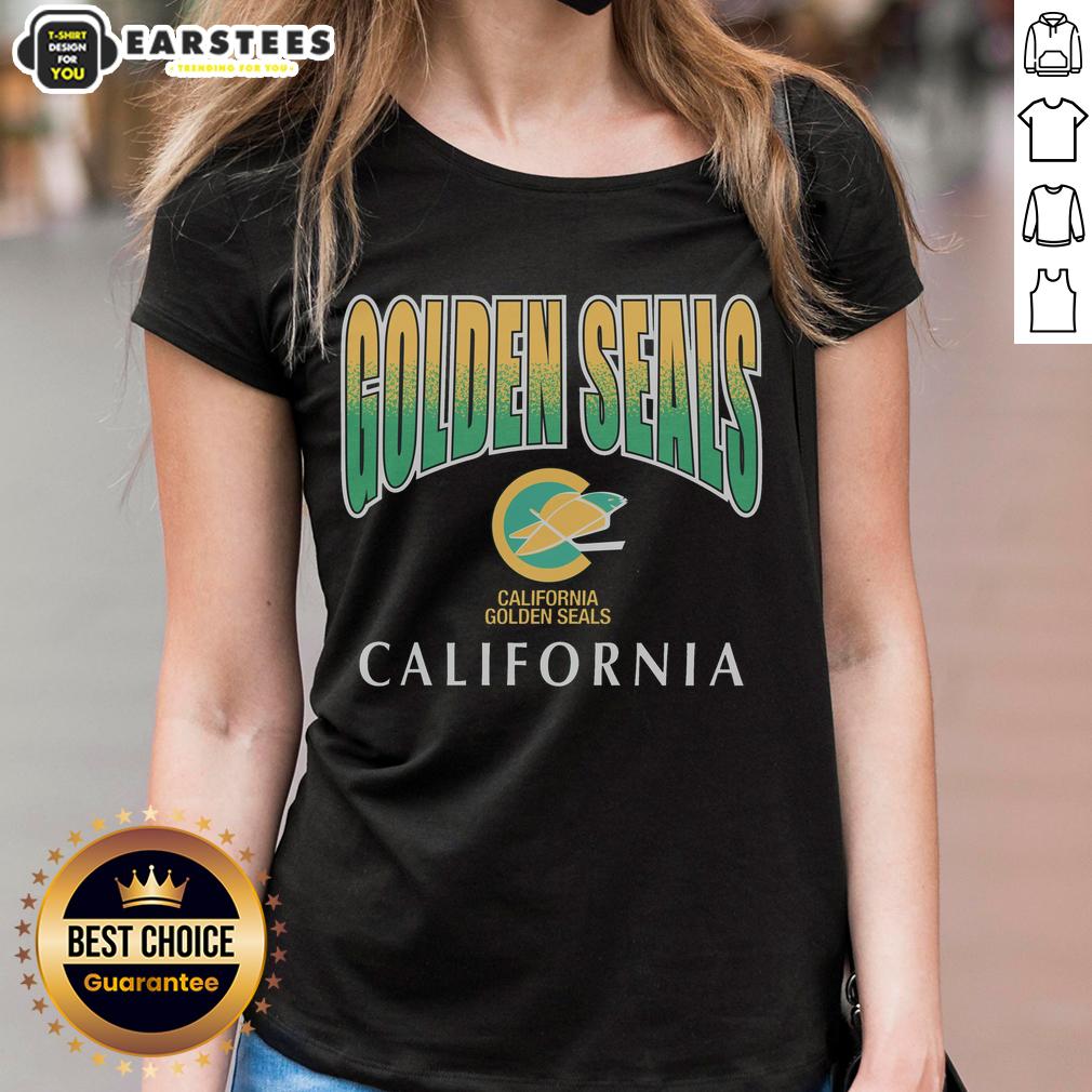Awesome California Golden Seals vintage sweep down ladies tee featuring retro design and vibrant colors.