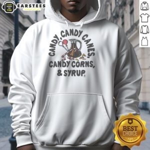 Awesome Candy hoodie featuring vibrant candy canes, candy corns, and syrup design for sweet holiday style.
