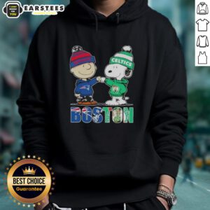 Awesome Charlie Brown and Snoopy hoodie featuring New England Patriots and Boston Celtics sports themes.