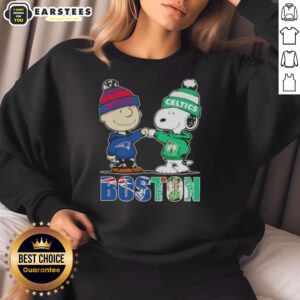 Awesome Charlie Brown and Snoopy Boston City Sports sweatshirt featuring New England Patriots and Boston Celtics logos.