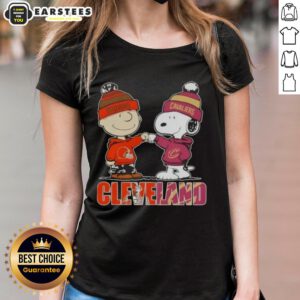 Awesome Charlie Brown and Snoopy Cleveland City Sports tee for ladies featuring Browns and Cavaliers designs.