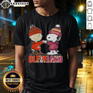 Awesome Charlie Brown and Snoopy Cleveland City Sports Browns X Cavaliers T-Shirt featuring iconic characters in team colors.