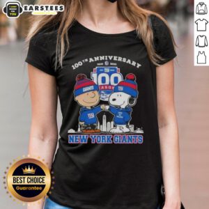 Awesome Charlie Brown x Snoopy 100th Anniversary Ladies Tee featuring New York Giants Football design, 1925-2025.