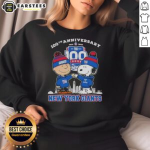 Awesome Charlie Brown X Snoopy 100th Anniversary sweatshirt for New York Giants football, celebrating 1925-2025.