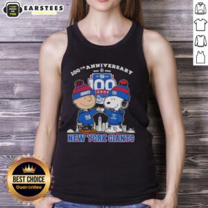 Alt Text: Awesome Charlie Brown X Snoopy 100th Anniversary tank top celebrating New York Giants football, 1925-2025.