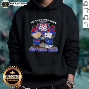 Alt Text: Awesome Charlie Brown X Snoopy 66th Anniversary Buffalo Bills football hoodie, celebrating 1960-2026 with vibrant colors.