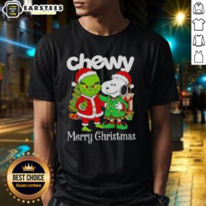 Awesome Chewy X Grinch and Snoopy Merry Christmas T-Shirt featuring festive designs for a joyful holiday season.