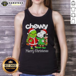 Awesome Chewy X Grinch and Snoopy Merry Christmas tank top featuring festive graphics for holiday cheer and style.