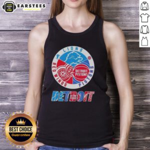 Awesome Detroit City sports tank top featuring Lions, Pistons, and Red Wings logos, perfect for fans and casual wear.