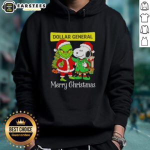 Alt Text: Awesome Dollar General X Grinch and Snoopy Merry Christmas hoodie featuring festive designs and vibrant colors.