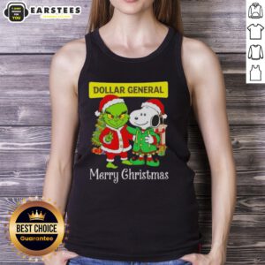 Awesome Dollar General X Grinch and Snoopy Merry Christmas tank top design featuring festive characters and holiday colors.