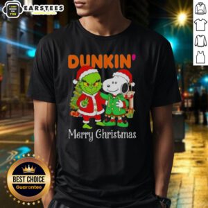 Awesome Dunkin Donuts X Grinch and Snoopy Merry Christmas T-Shirt featuring festive designs for holiday cheer.