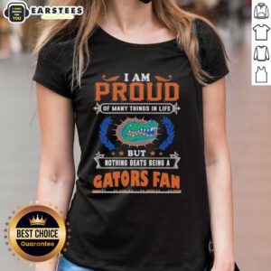 Florida Gators fan ladies tee showcasing pride with 'Awesome I Am Proud Of Many Things' design in vibrant colors.