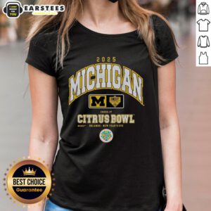 Awesome Michigan Wolverines Cheez-It Citrus Bowl 2025 ladies tee featuring team colors and logo, perfect for game day.
