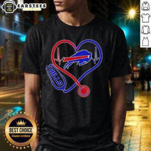 Awesome Nurse Love Buffalo Bills T-Shirt featuring a heart design and team colors, perfect for sports-loving healthcare workers.