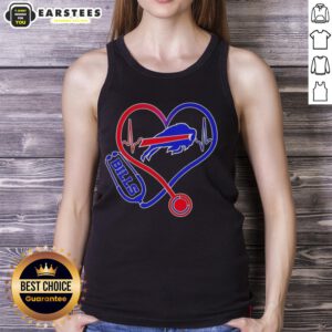 Awesome nurse wearing a Buffalo Bills tank top, showcasing team spirit and love for football while at work.